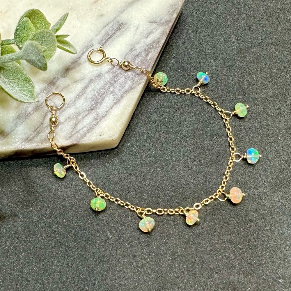 Genuine Welo Opal 14k Gold Chain Bracelet